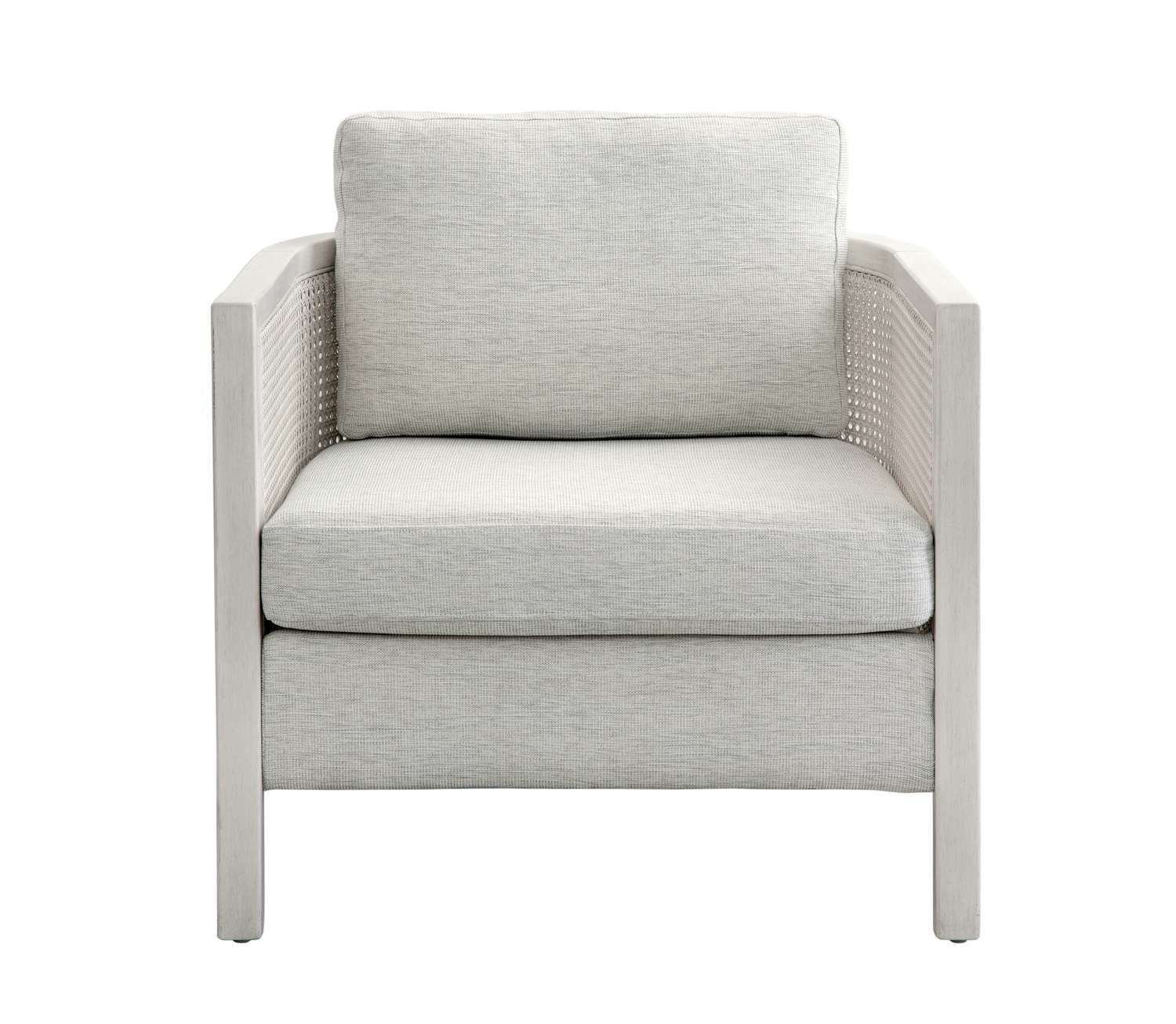 Mylo 30" Accent Chair in Solid Wood Frame with Hand-Brushed Cane and Oyster Fabric - Straight On