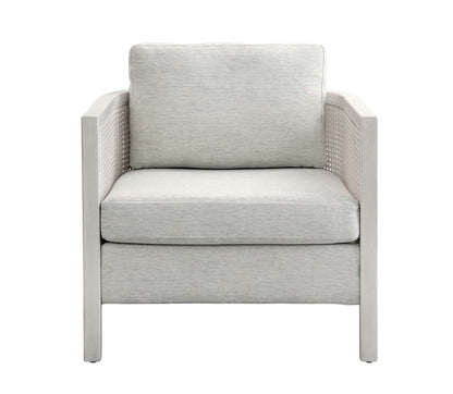 Mylo 30" Accent Chair in Solid Wood Frame with Hand-Brushed Cane and Oyster Fabric - Straight On