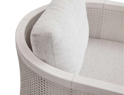 Mylo 30" Accent Chair in Solid Wood Frame with Hand-Brushed Cane and Oyster Fabric - Detail