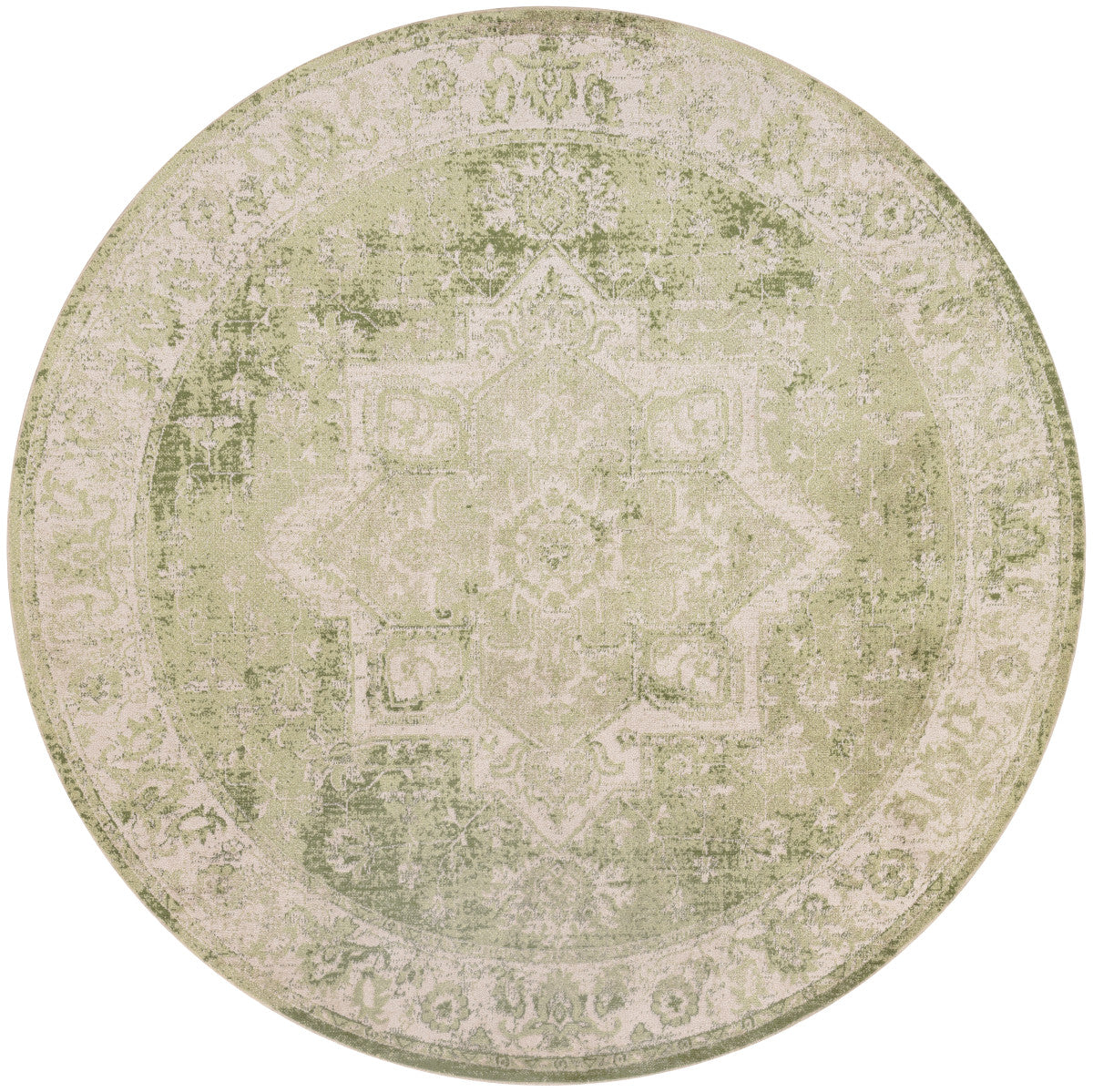 Nourison Astra Ivory & Green Pet Friendly Machine Washable Rug - 5'3" Round