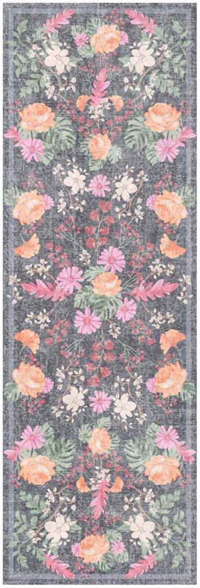 Nourison Botanical Charcoal & Multicolor Machine Washable Rug - 2' x 6'
