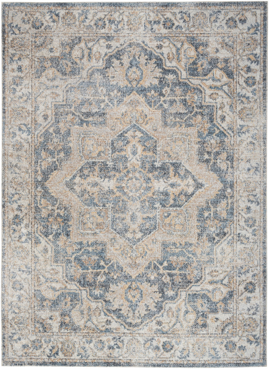 Nourison Astra Grey & Blue Pet Friendly Machine Washable Rug - 5'3" x 7'