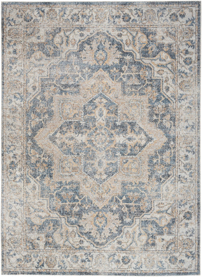 Nourison Astra Grey & Blue Pet Friendly Machine Washable Rug - 5'3" x 7'
