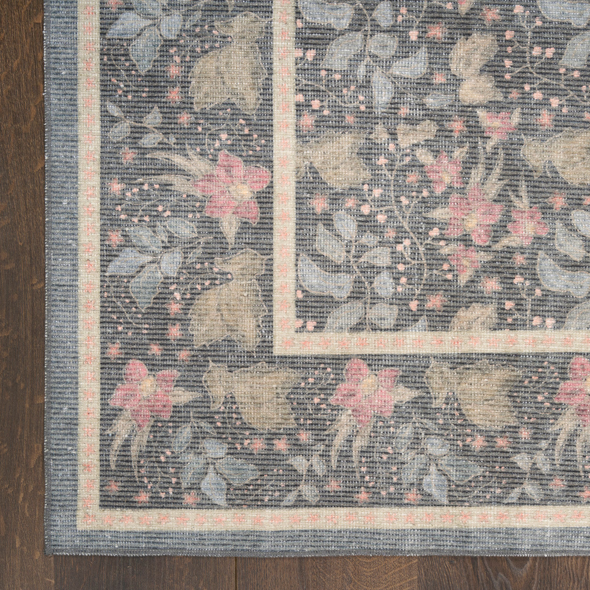 Nourison Botanical Charcoal & Multicolor Machine Washable Rug - Corner