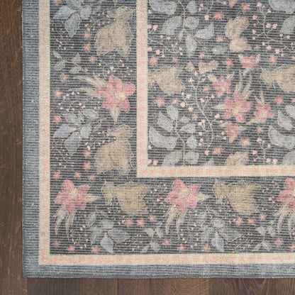 Nourison Botanical Charcoal & Multicolor Machine Washable Rug - Corner