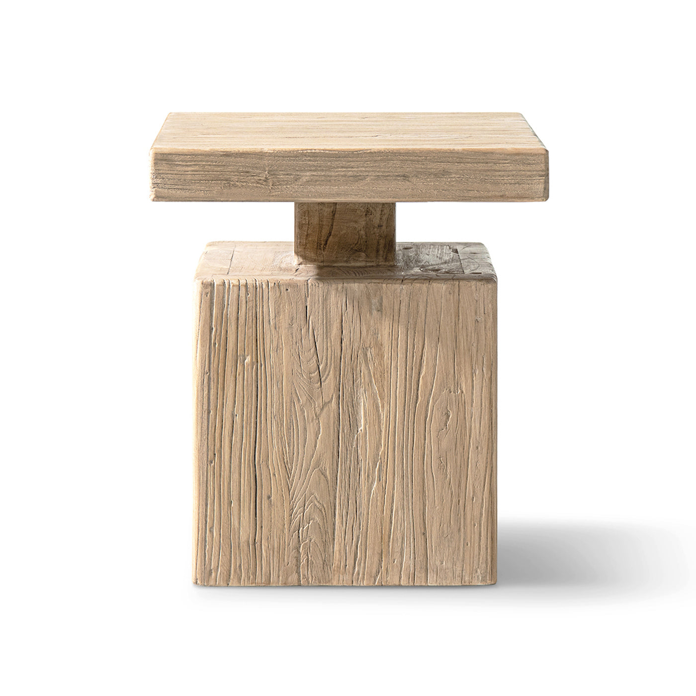 Calder Solid Square Reclaimed Elm Block Plinth Side Table