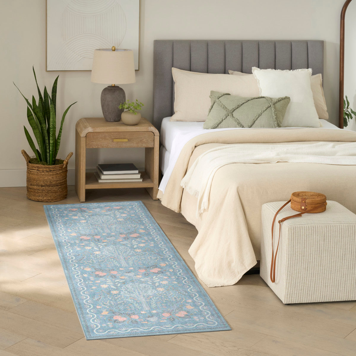 Nourison Botanical Light Blue & Multicolor Machine Washable Rug - Room Scene