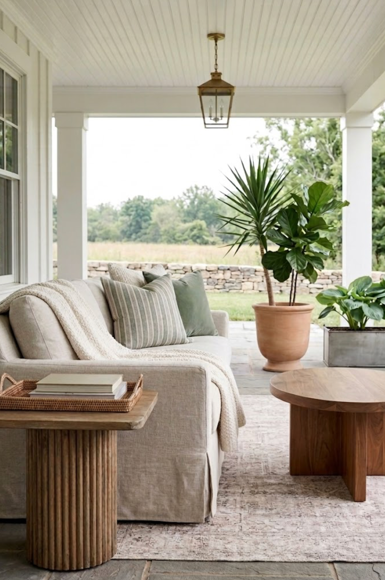 Amida Pillow in Green on Natural