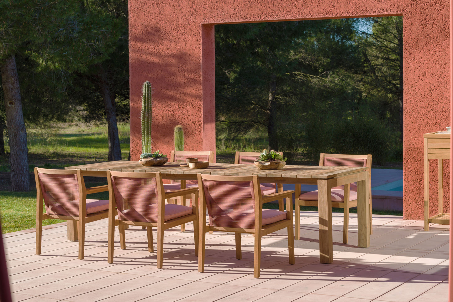 Agate Teak and Rope Armchair - Terracotta
