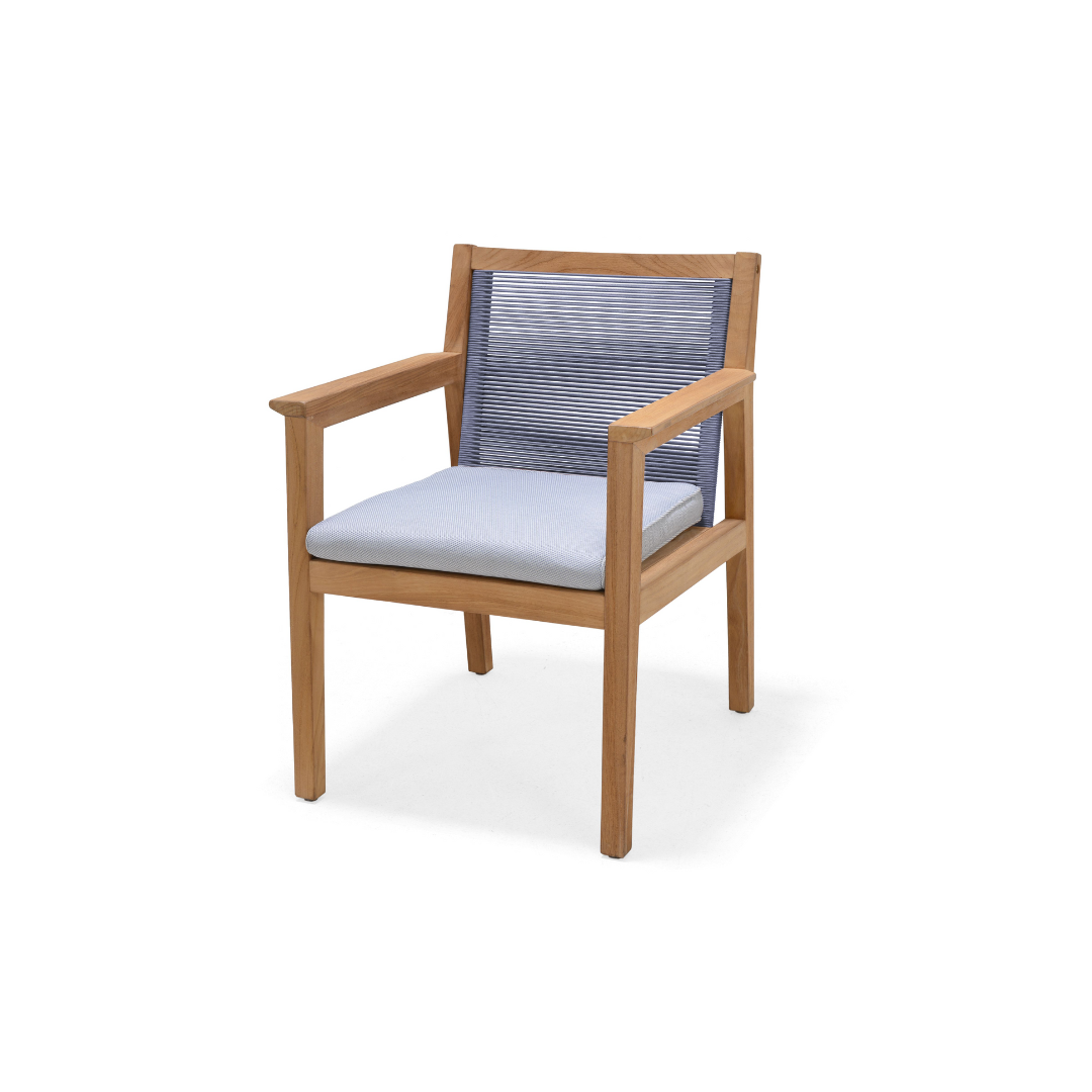 Agate Teak and Rope Armchair - Blue