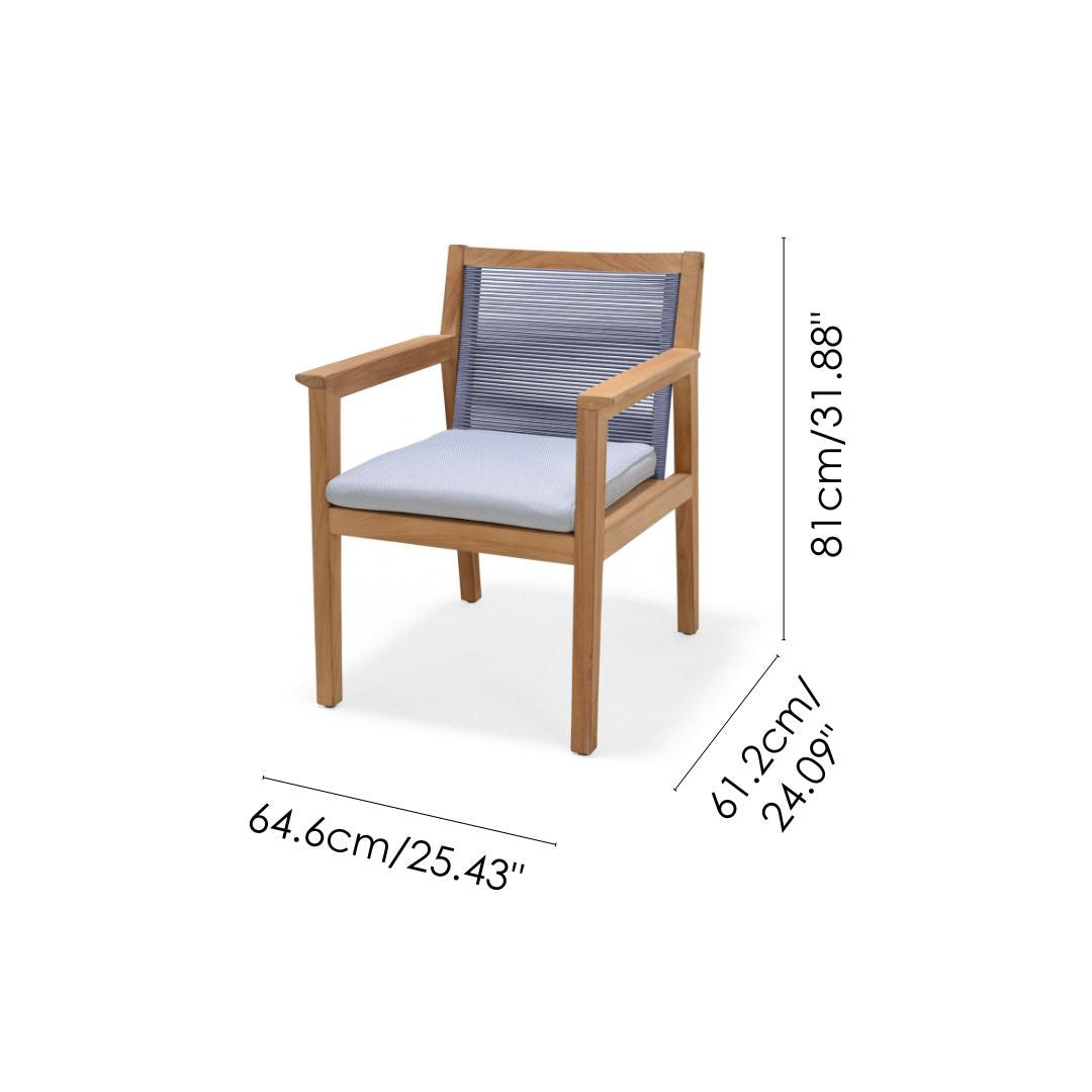 Agate Teak and Rope Armchair - Blue