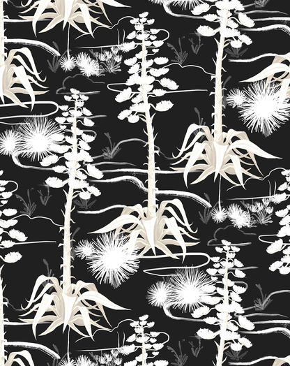 Agave Valley Wallpaper, black and white