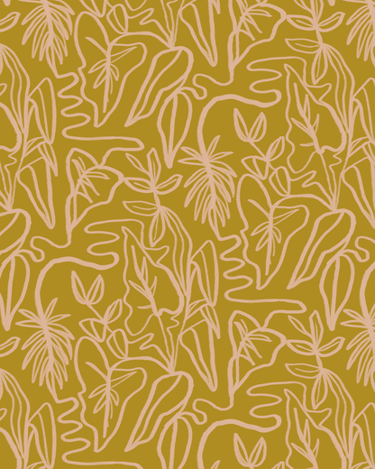 Inked Foliage Wallpaper - Mustard & Peach