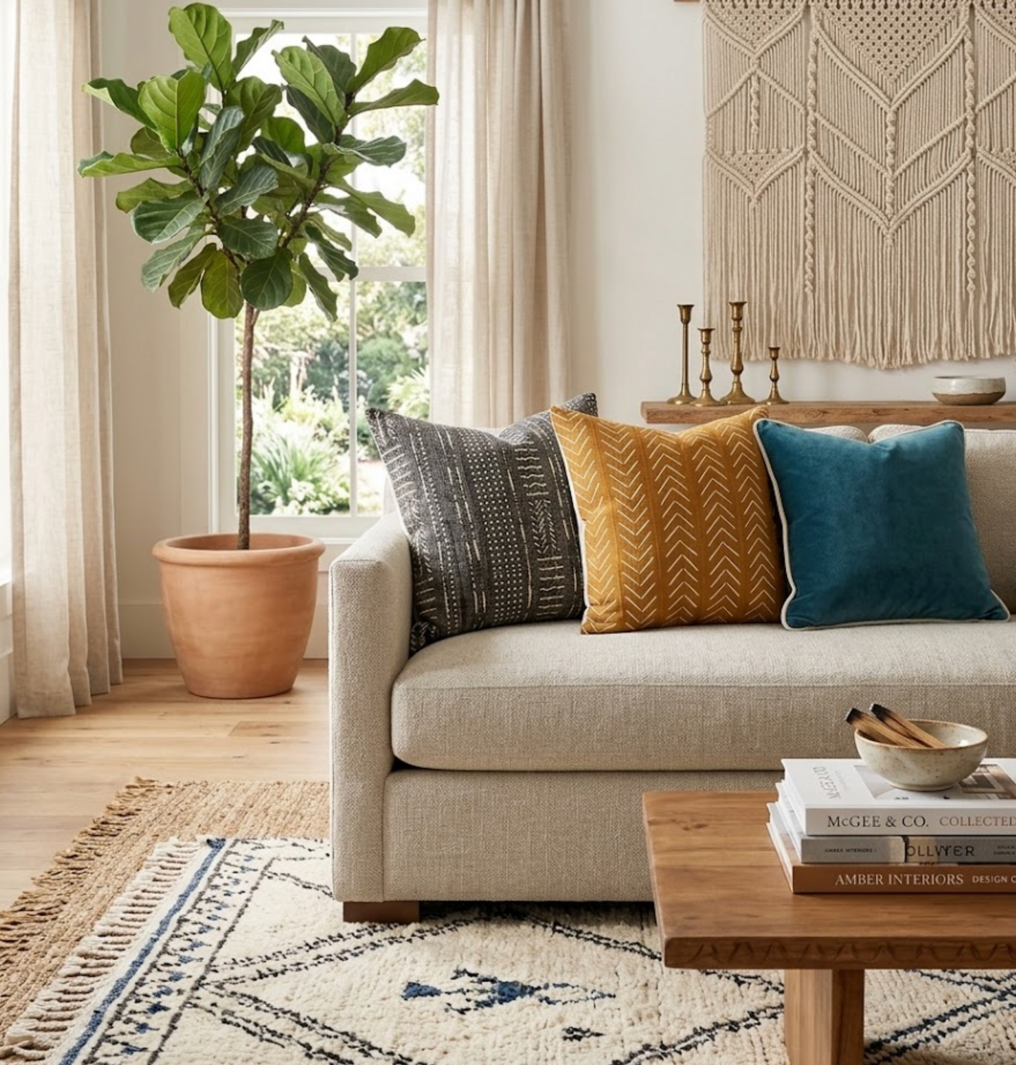 Chevron Print Mudcloth Pillow in Brown