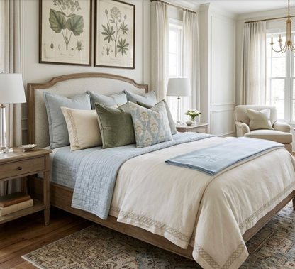 Cornwall Floral Pillow in Spa Blue