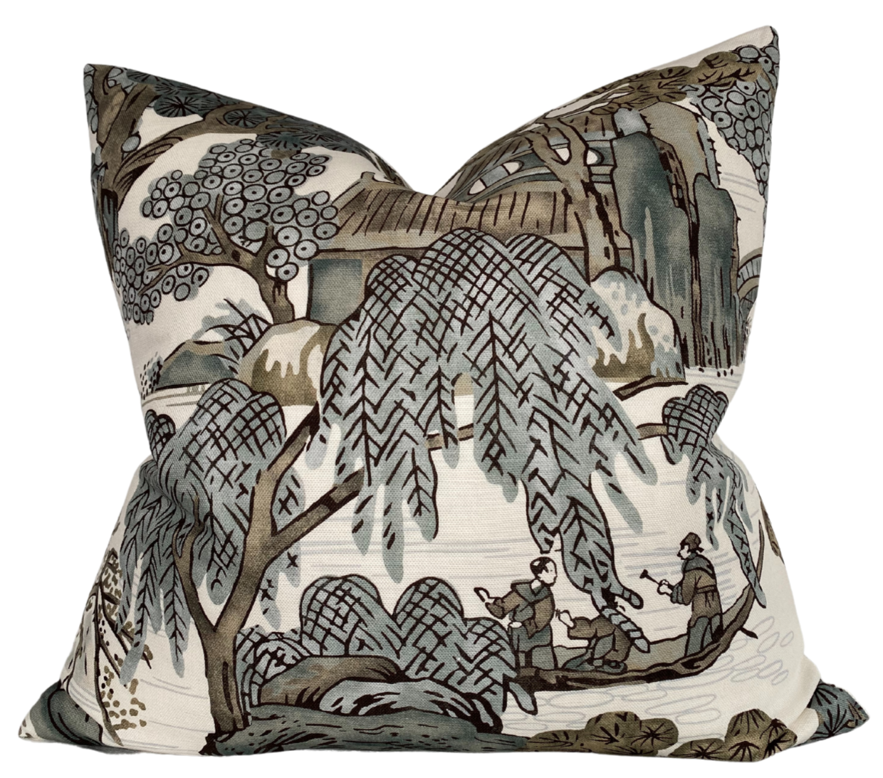 Asian Scenic Pillow in Grey