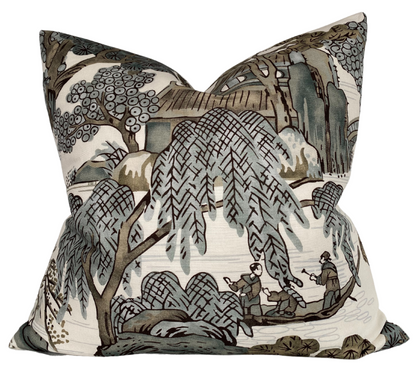 Asian Scenic Pillow in Grey