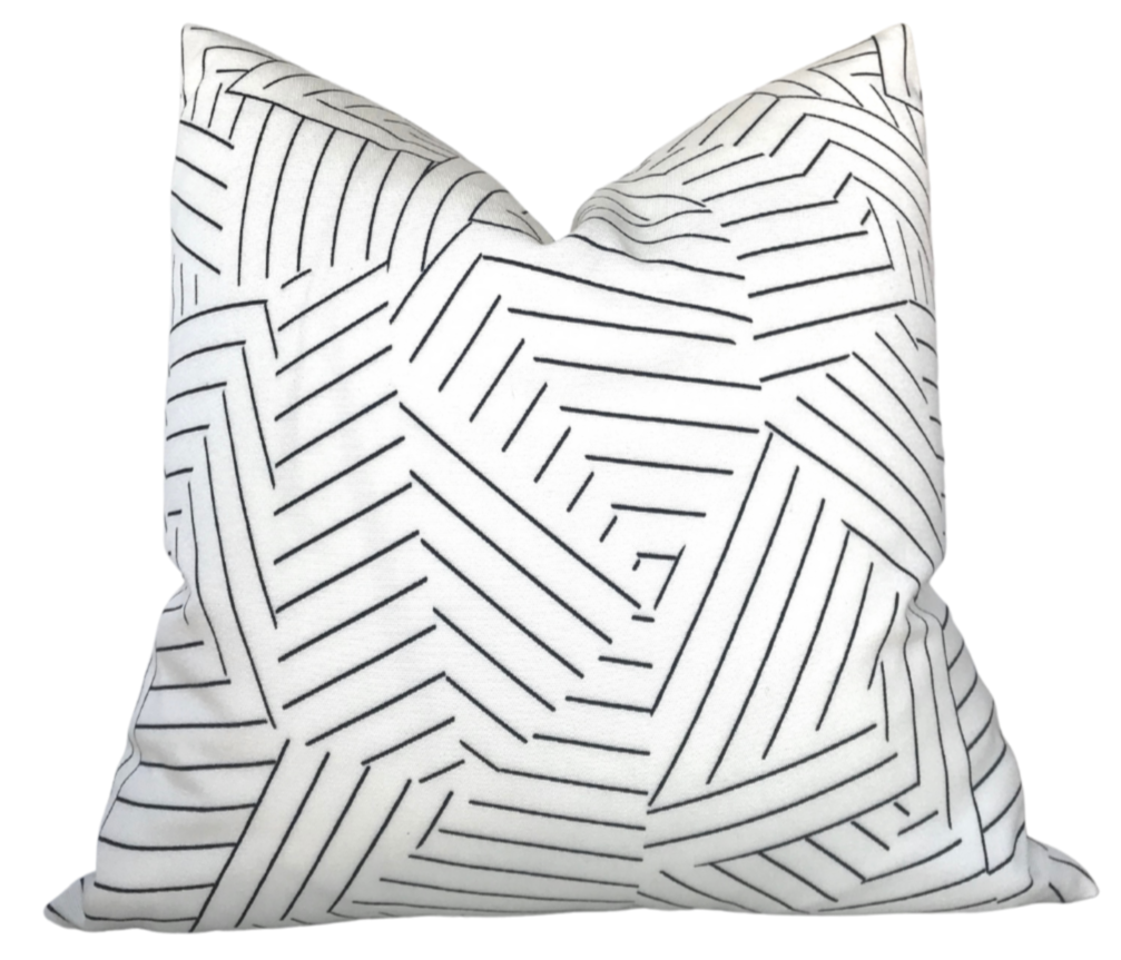 Deconstructed Stripe Pillow in Black, Indoor Outdoor Pillows