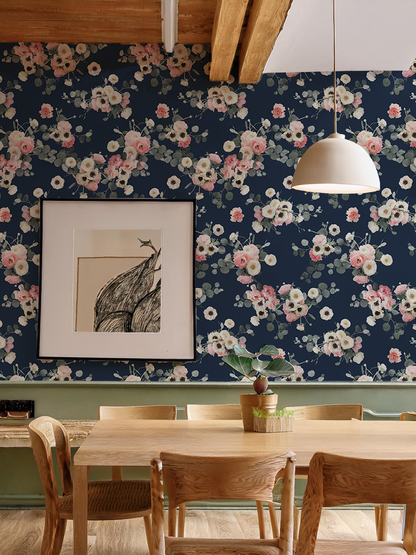 Midnight Floral Wallpaper, navy