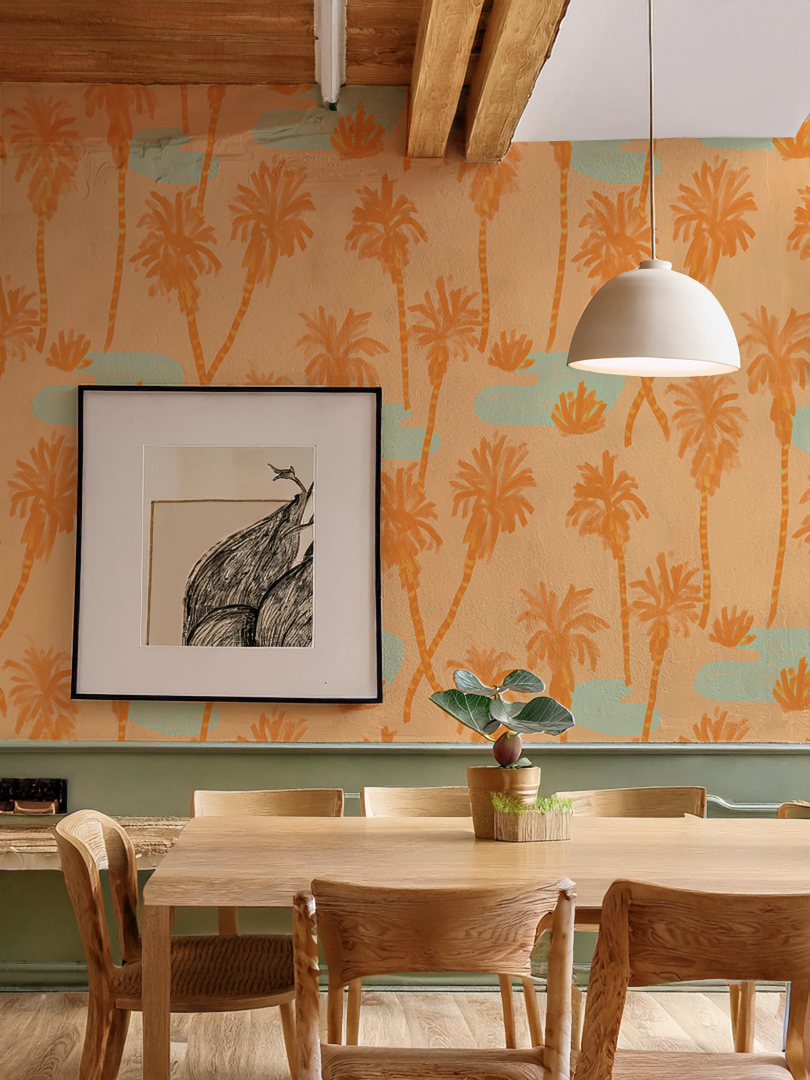 Palm Oasis Wallpaper, peach