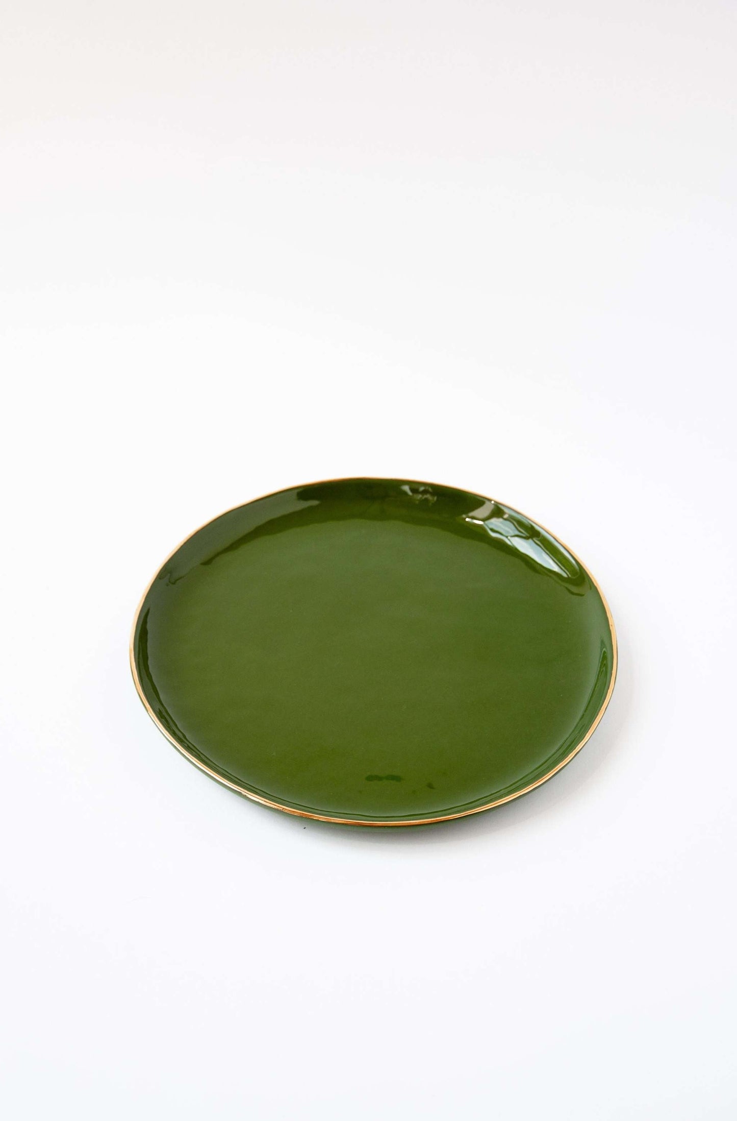 Handmade Porcelain Dinner Plates with Gold Rim - Green