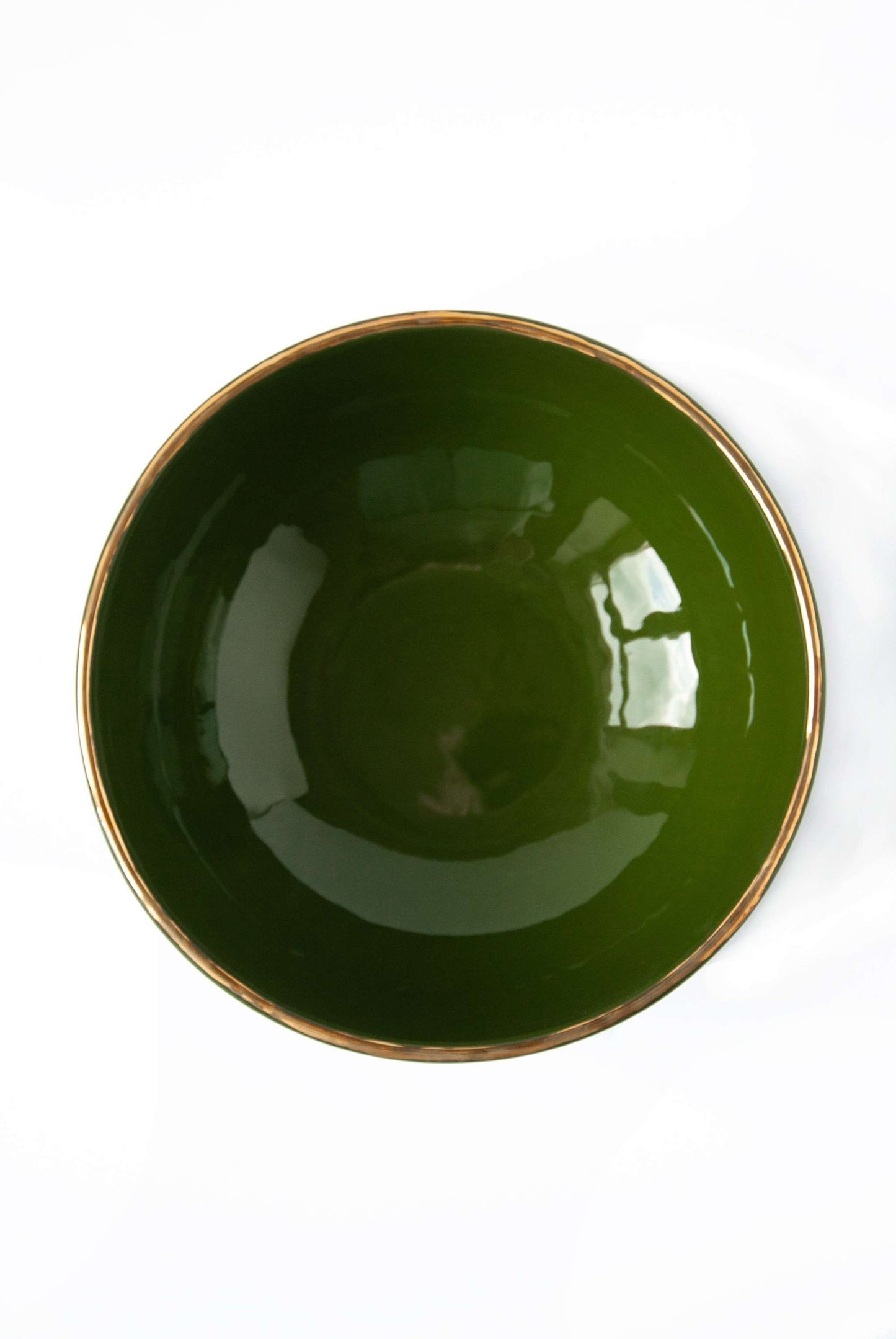 Handmade Porcelain Salad Bowl with Gold Rim - Green