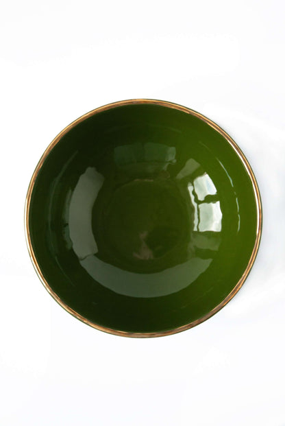 Handmade Porcelain Salad Bowl with Gold Rim - Green