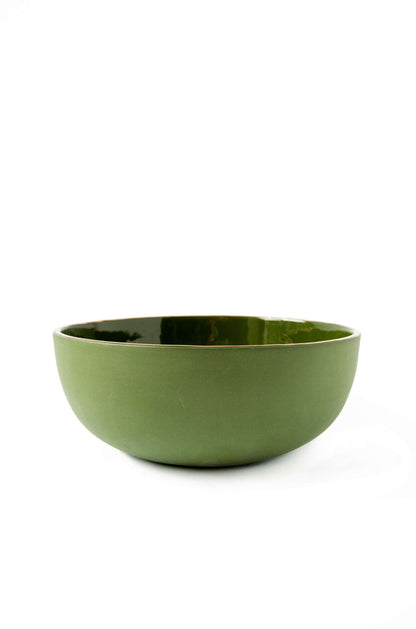 Handmade Porcelain Salad Bowl with Gold Rim - Green