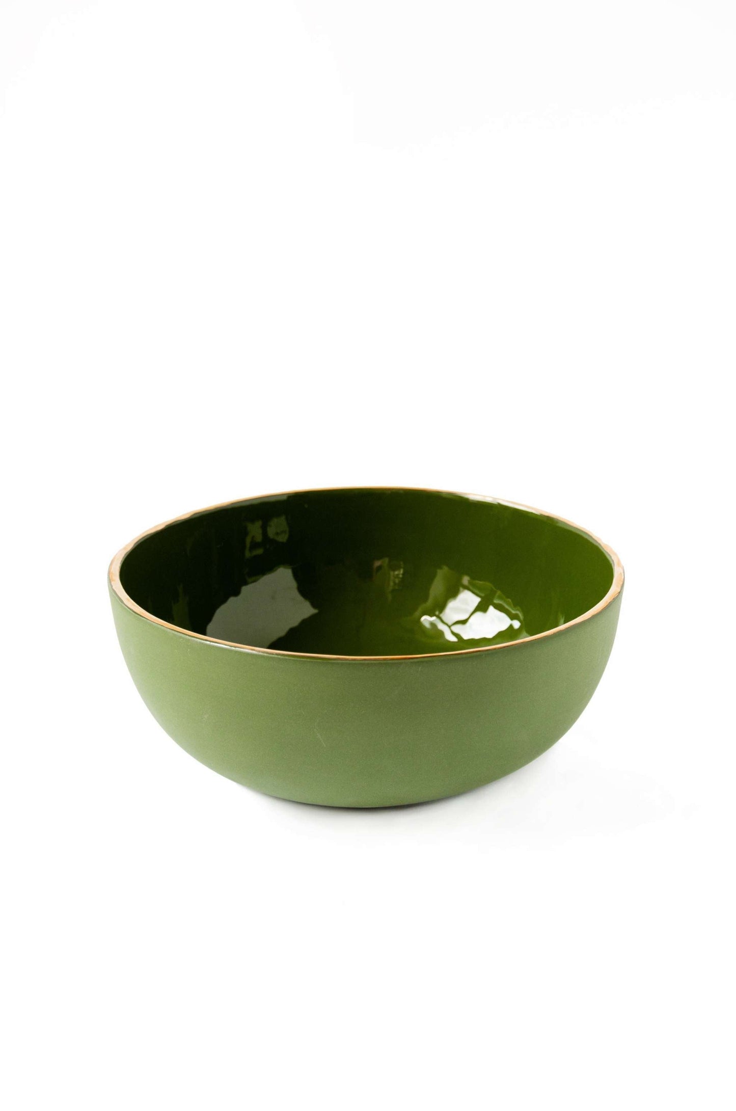 Handmade Porcelain Salad Bowl with Gold Rim - Green