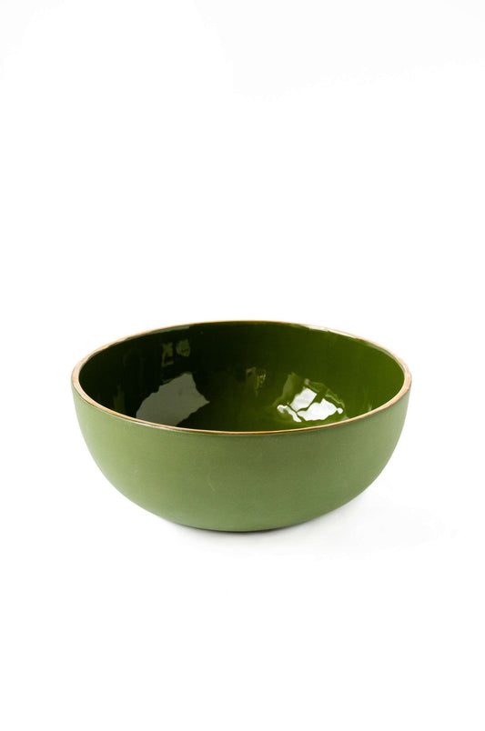 Handmade Porcelain Salad Bowl with Gold Rim - Green