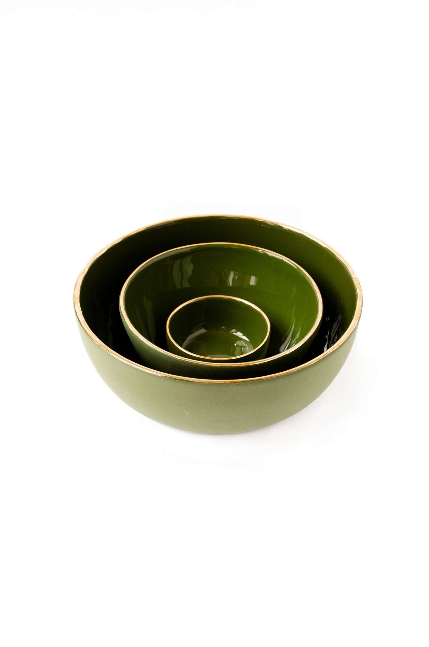 Handmade Porcelain Salad Bowl with Gold Rim - Green