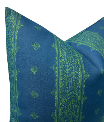 Fez Pillow in Green Indigo, Indoor Outdoor Pillow