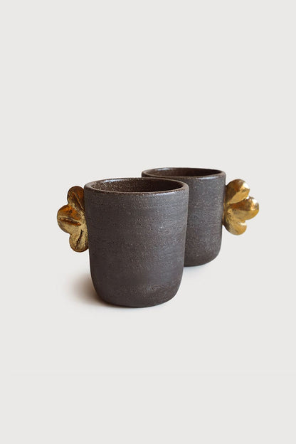 Handmade Stoneware Coffee Cup "Pumpernickel" with Gold Leaf