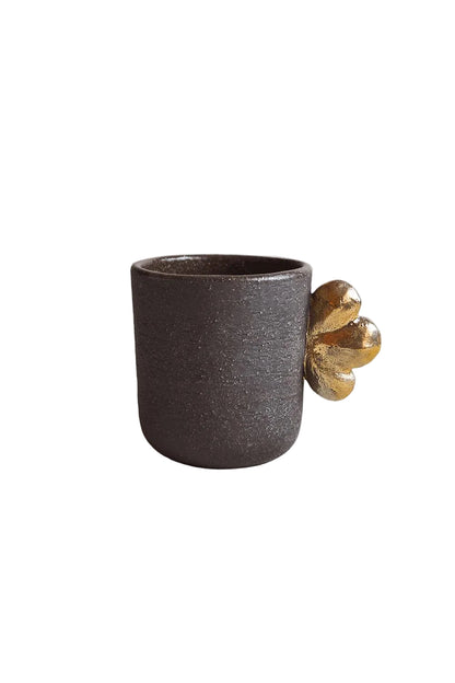 Handmade Stoneware Coffee Cup "Pumpernickel" with Gold Leaf
