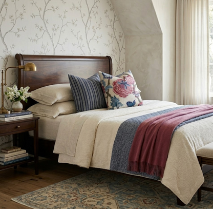 Indienne Jacobean Pillow in Raspberry and Blue