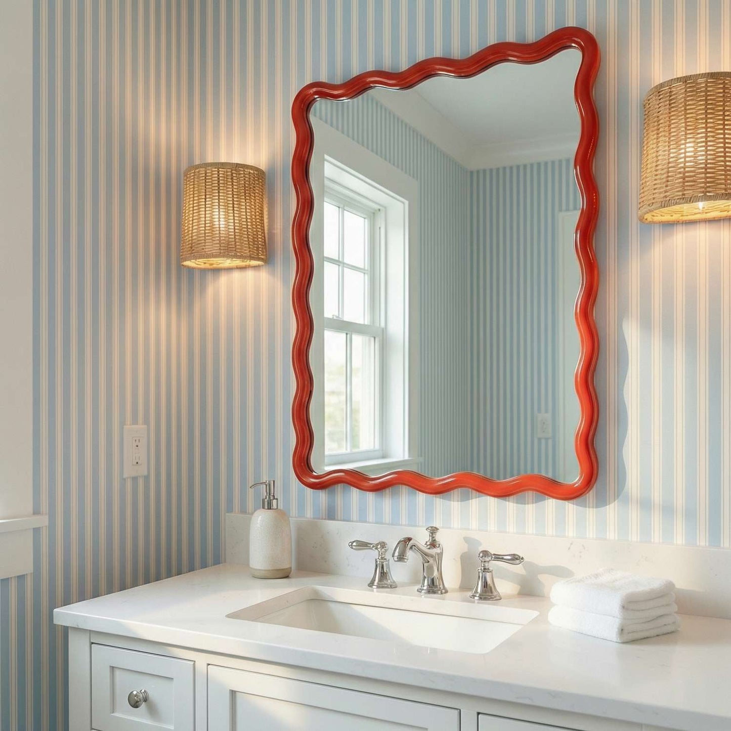 Camellia Red Rect Wall Mirror - Room Scene