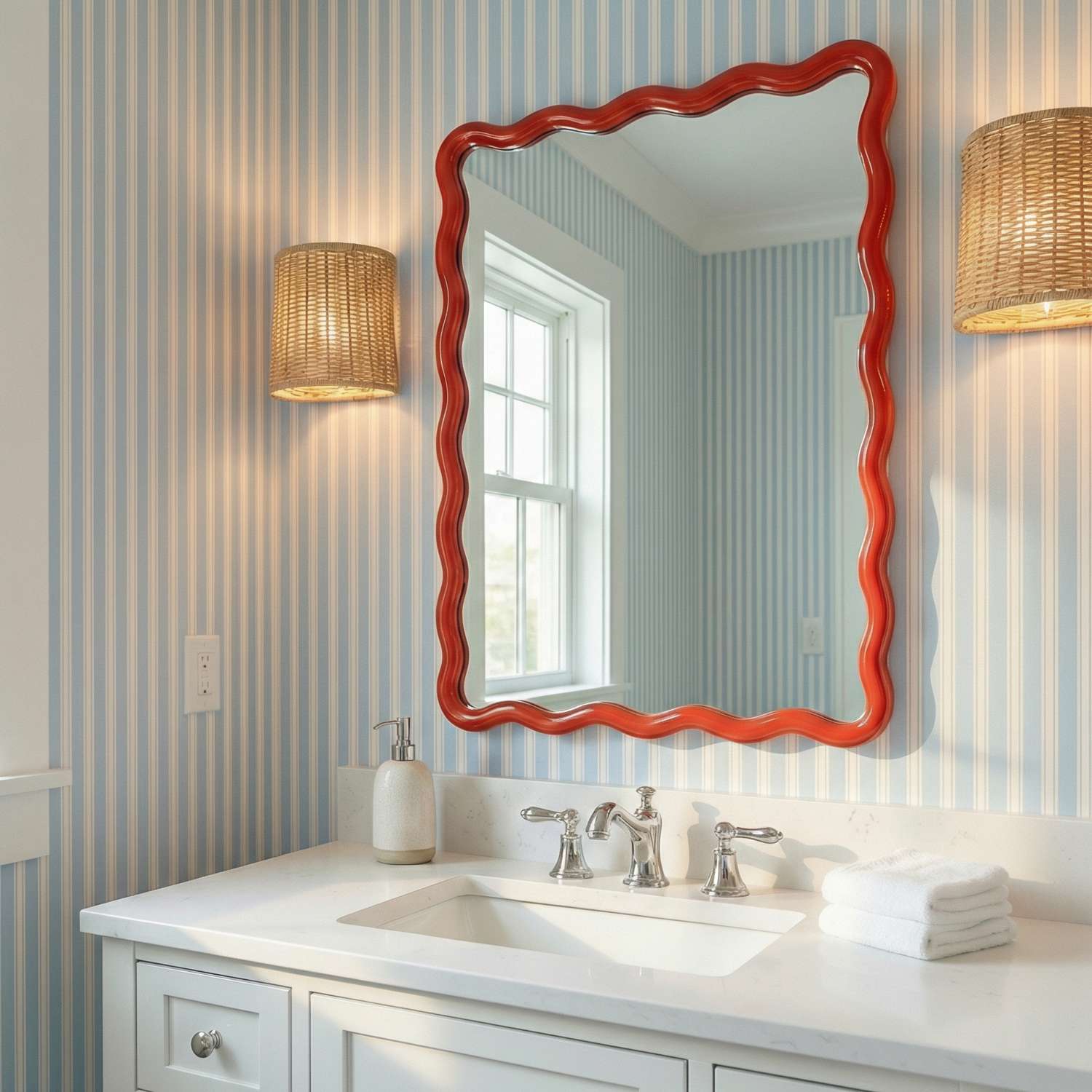Camellia Red Rect Wall Mirror - Room Scene