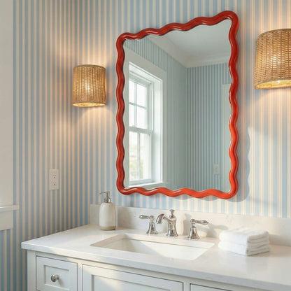 Camellia Red Rect Wall Mirror - Room Scene