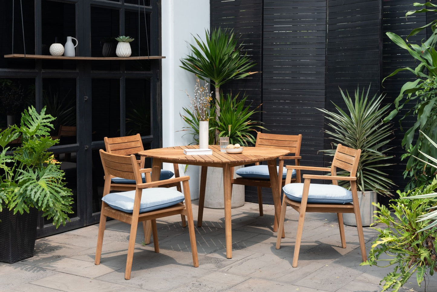 Jade Teak Stacking Armchair - Copen Blue