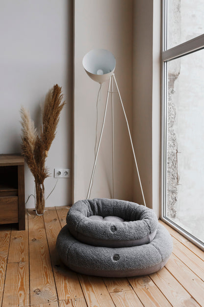 Furry Gray Donut Pet Bed