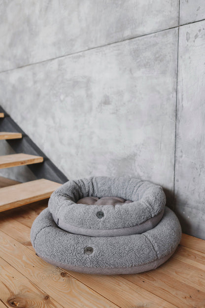 Furry Gray Donut Pet Bed