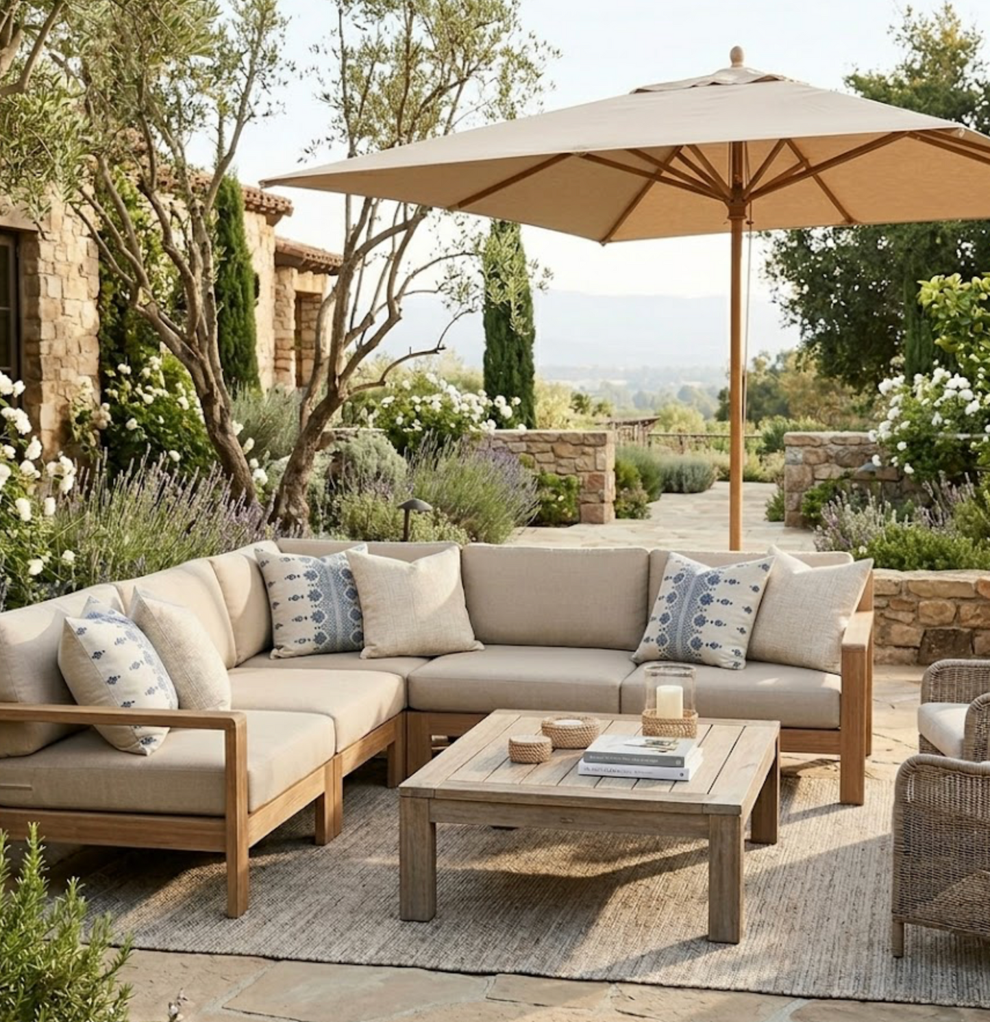 Carmania Pillow in Indigo on Natural, Indoor Outdoor Pillows