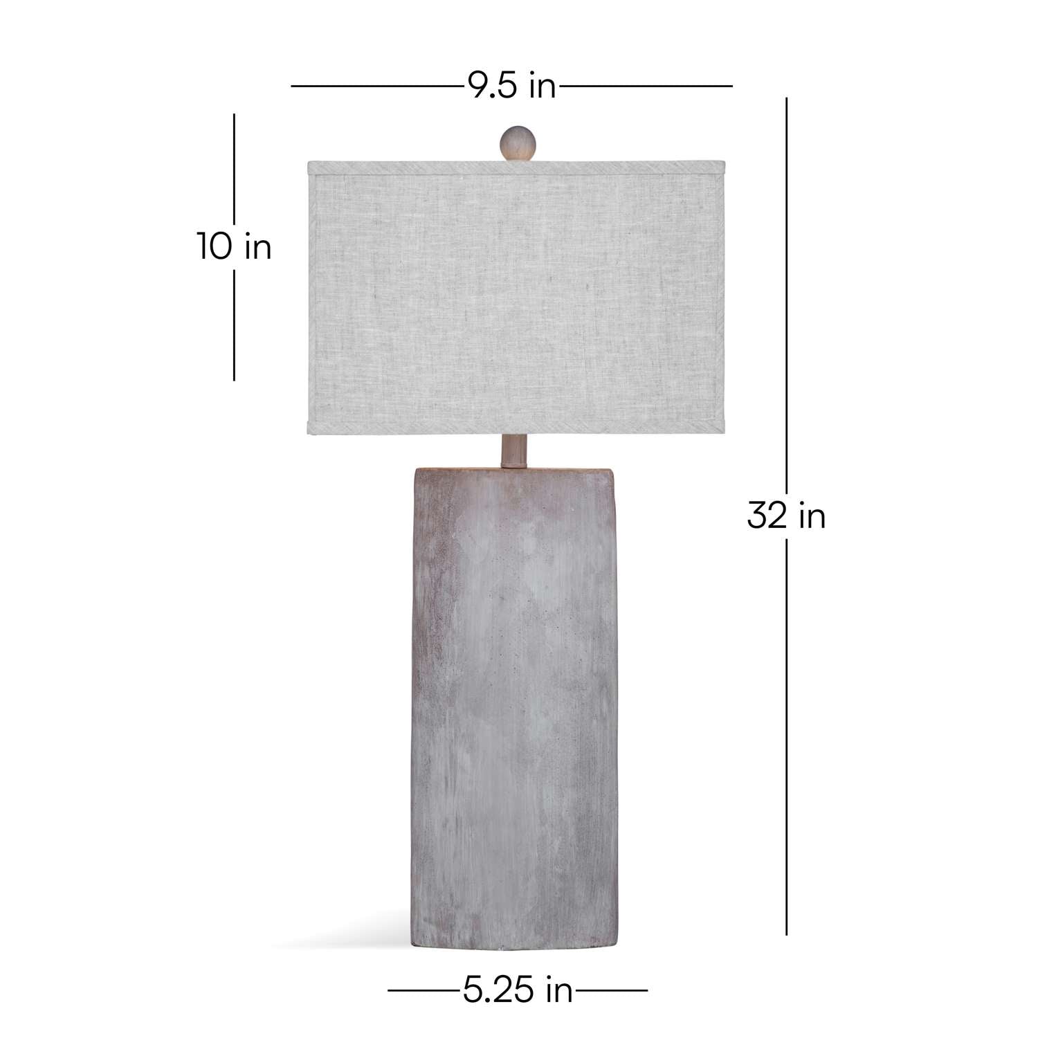 Jonas Modern Cement Table Lamp with Gray Linen Shade - Dimensional