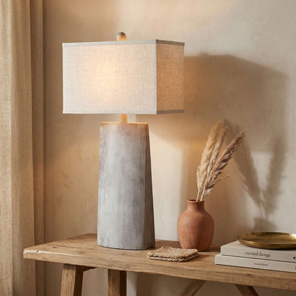 Jonas Modern Cement Table Lamp with Gray Linen Shade - Enhanced