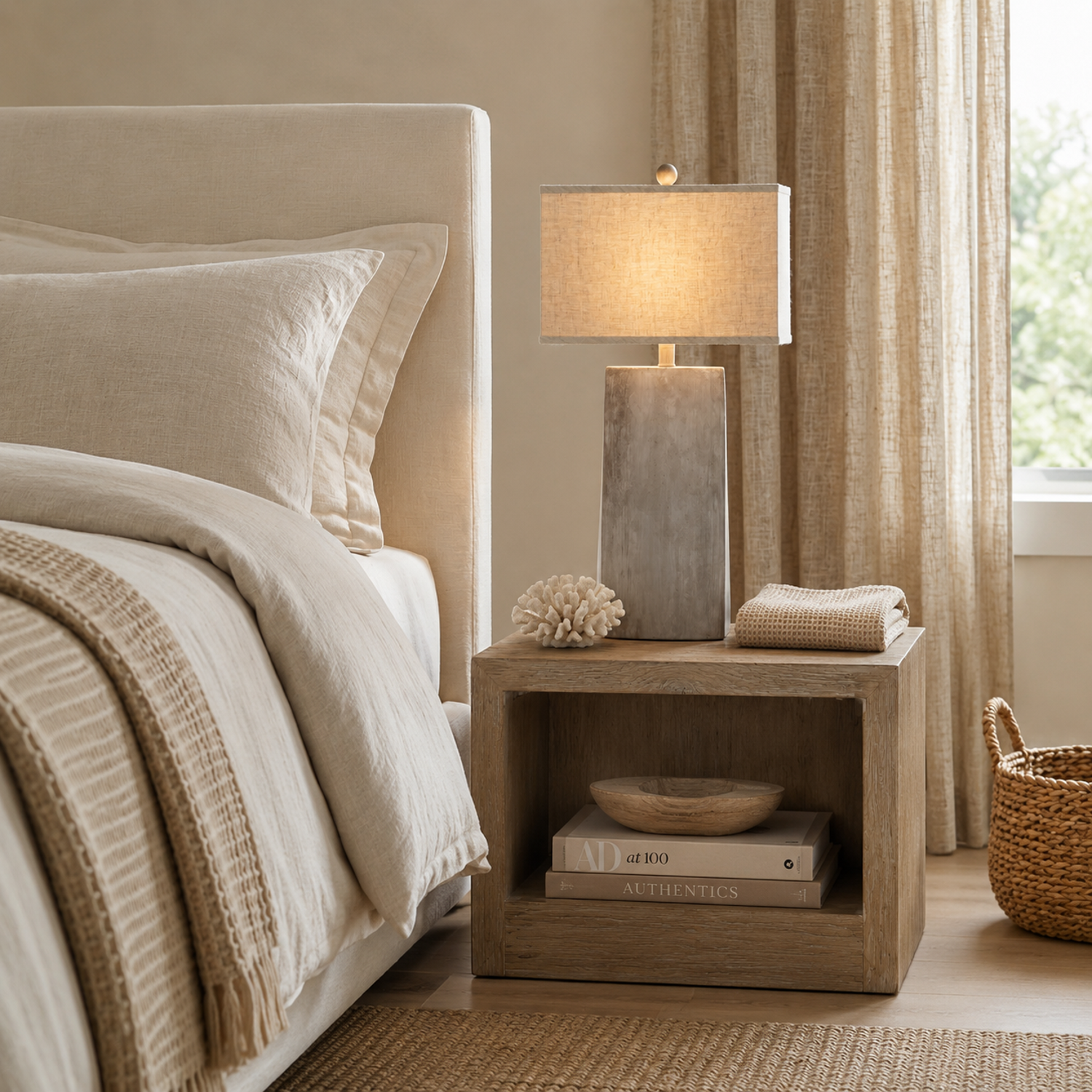 Jonas Modern Cement Table Lamp with Gray Linen Shade - Enhanced