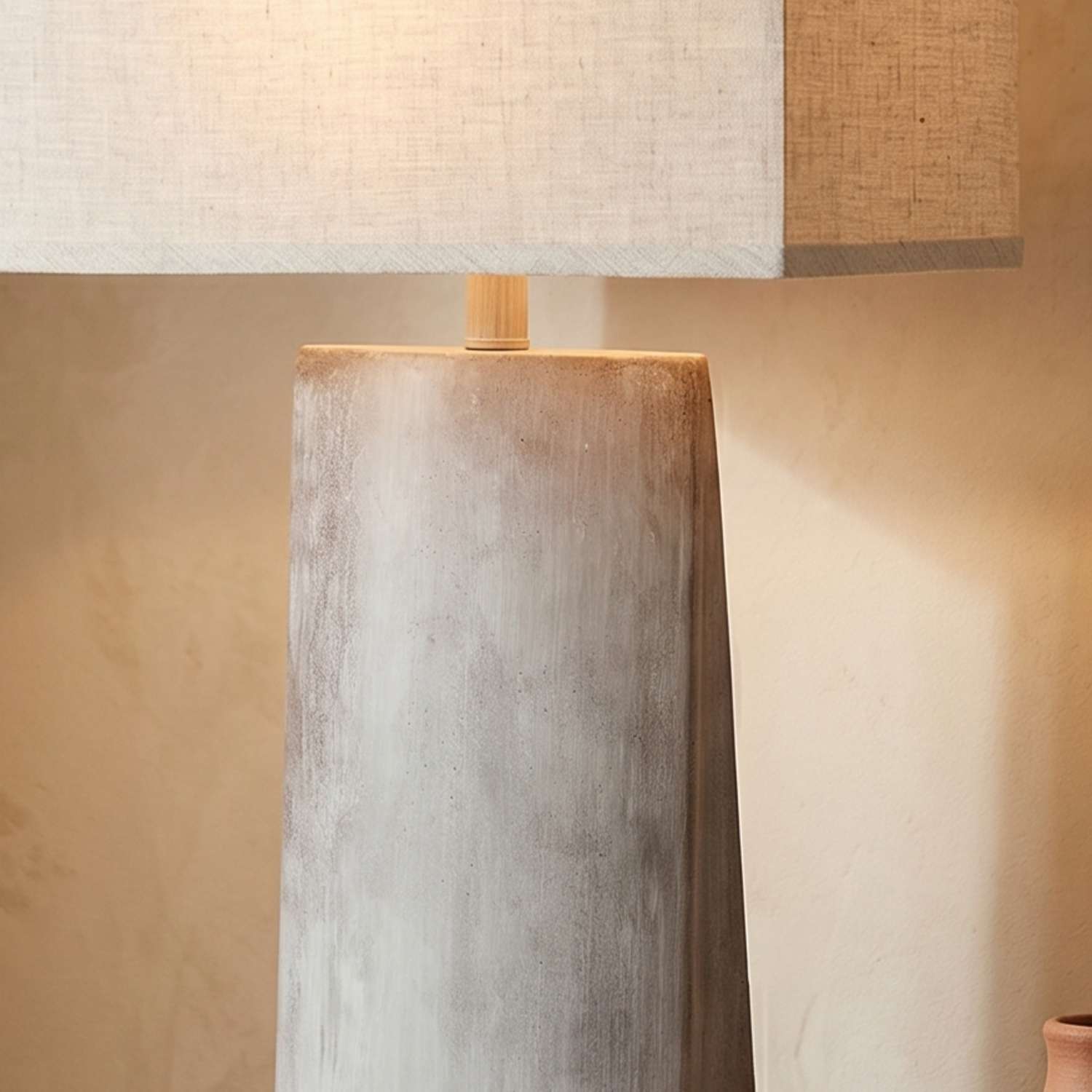 Jonas Modern Cement Table Lamp with Gray Linen Shade - Enhanced