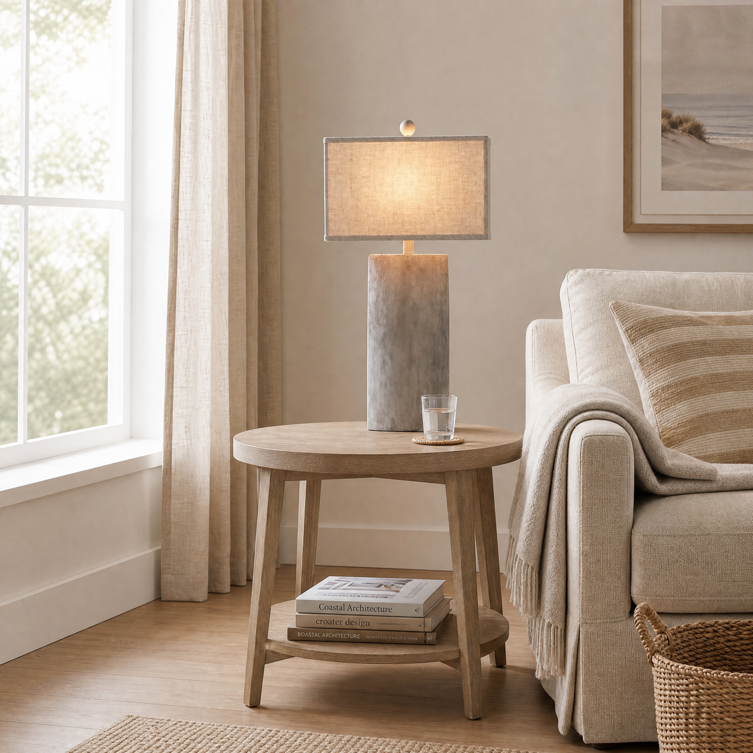 Jonas Modern Cement Table Lamp with Gray Linen Shade - Enhanced