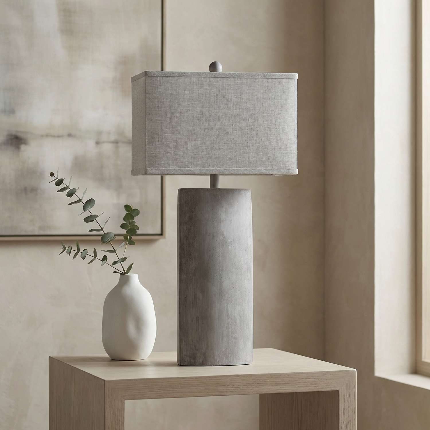 Jonas Modern Cement Table Lamp with Gray Linen Shade - Main