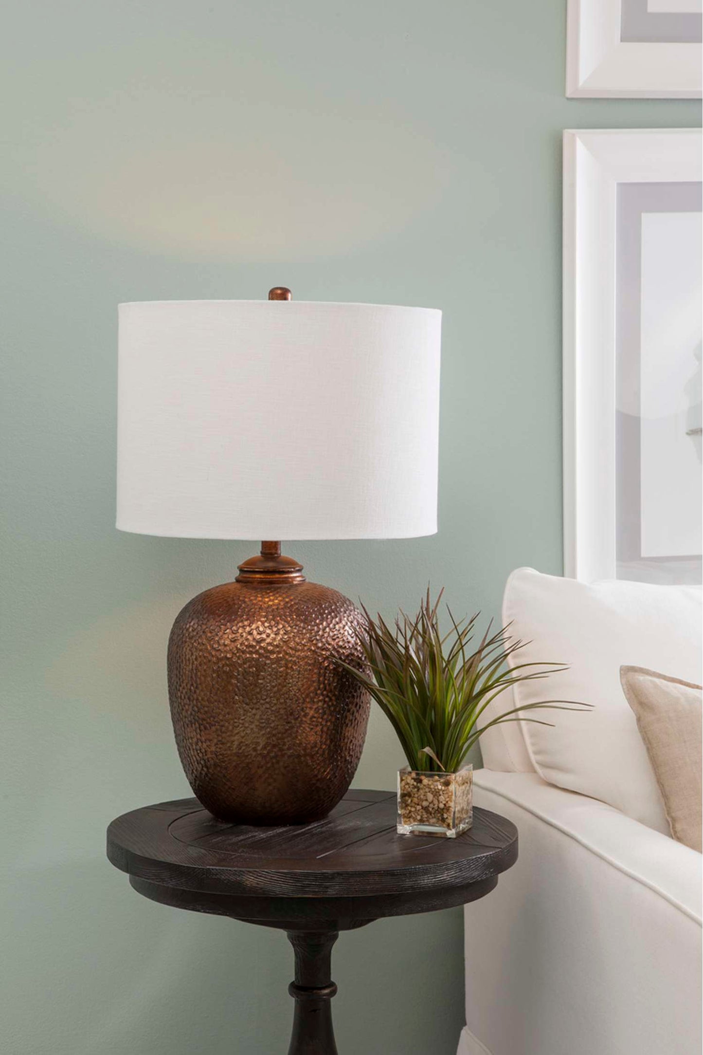 Trevor 27" Table Lamp with Glass Body and White Drum Shade - Room Scene