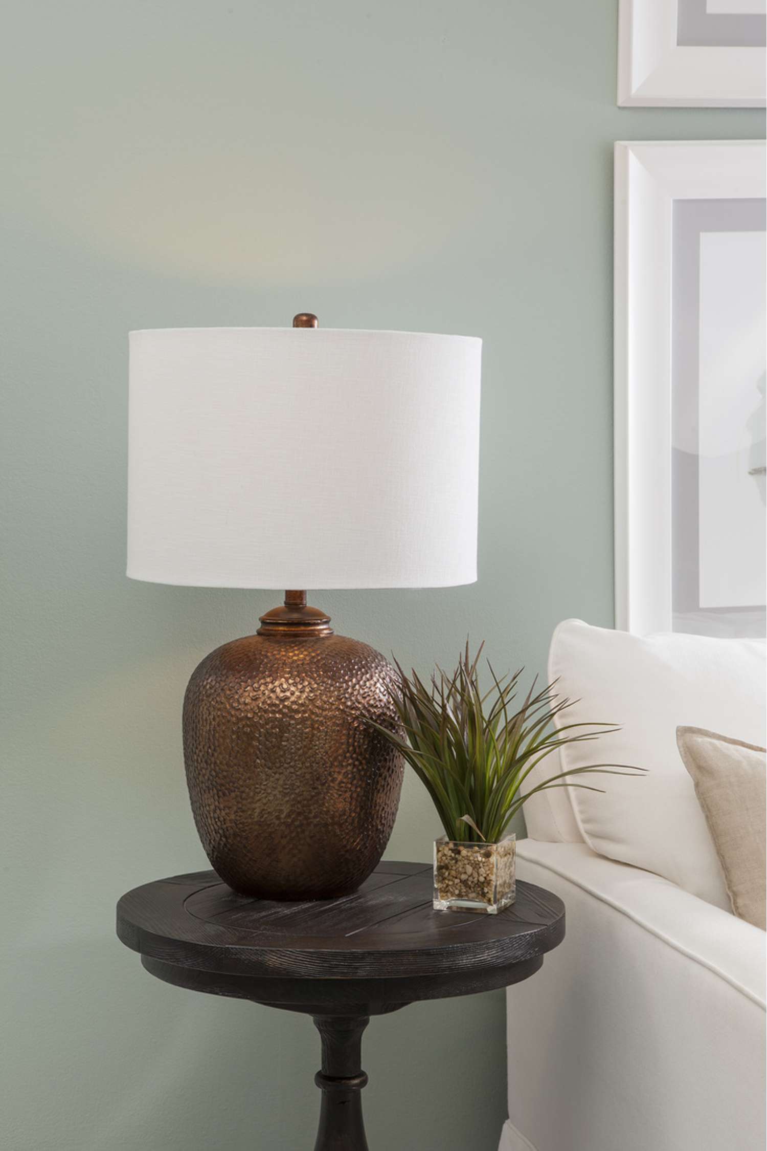 Trevor 27" Table Lamp with Glass Body and White Drum Shade - Room Scene